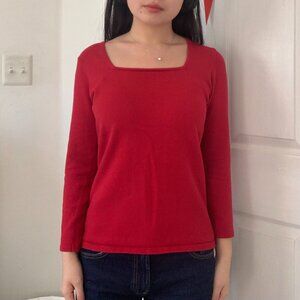 Cherry Red Square-Neck Top